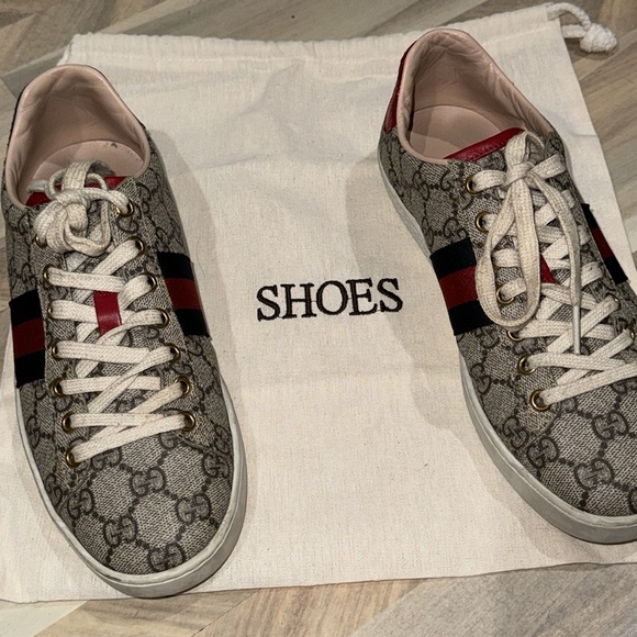 Gucci ACE GG Supreme Canvas Python Sneakers Beige Leather - Picture 10 of 10